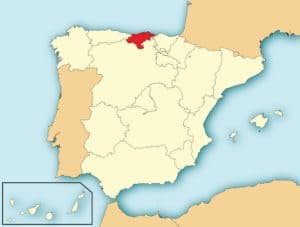 Kaart Spanje en regio Cantabrië