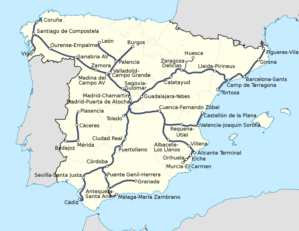 AVE-netwerk Spanje eind 2022